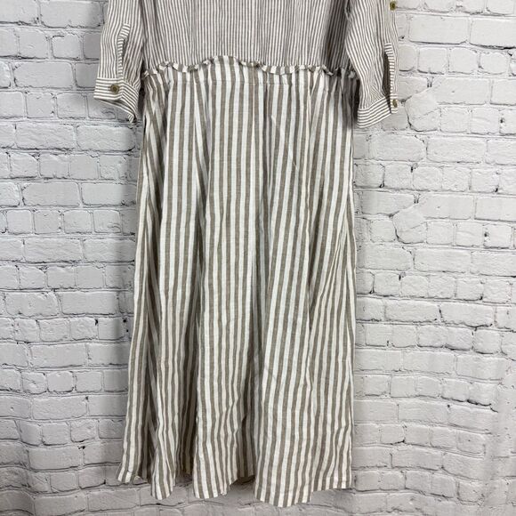 J Jill Linen Stripe Shirtdress Midi Dress Women M Pockets Preppy Beach Lagenlook - Picture 13 of 16